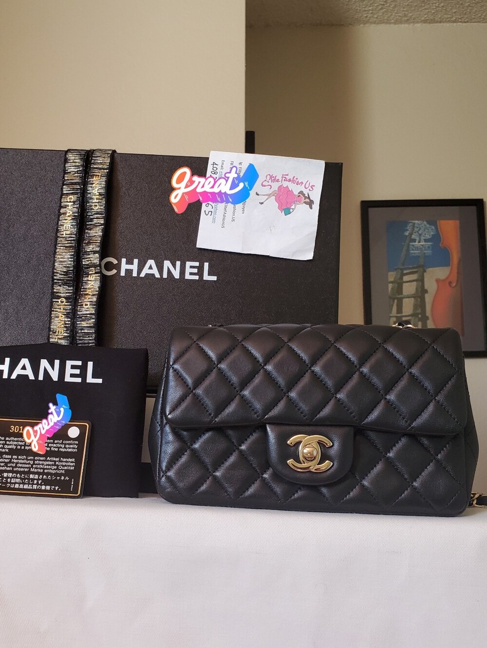 Chanel Classic Mini Black Lambskin Gold Hw Bag